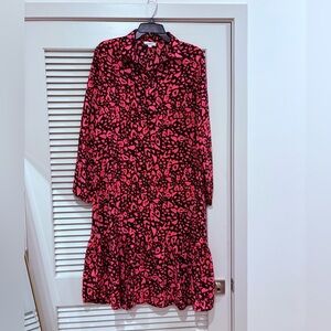 LOFT Vibrant Pink and Black Heart Patterned Dress